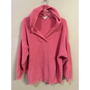 Ava & Viv Hooded Sweater Womens 1X Pink Excellent Shaker Knit V-Neck Pullover